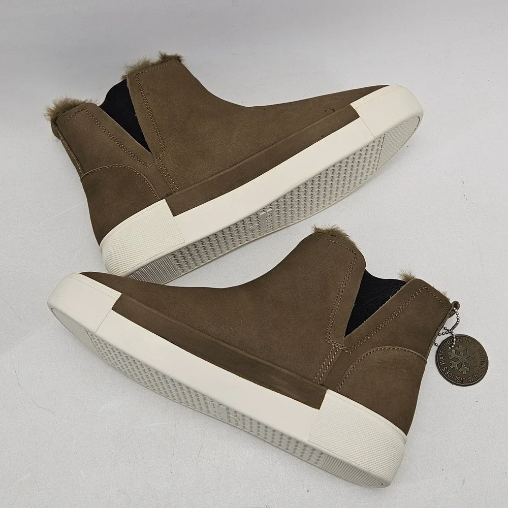 J/Slides Val Khaki Nubuck Waterproof Faux Fur Platform Ankle Boots Mens 9.5M